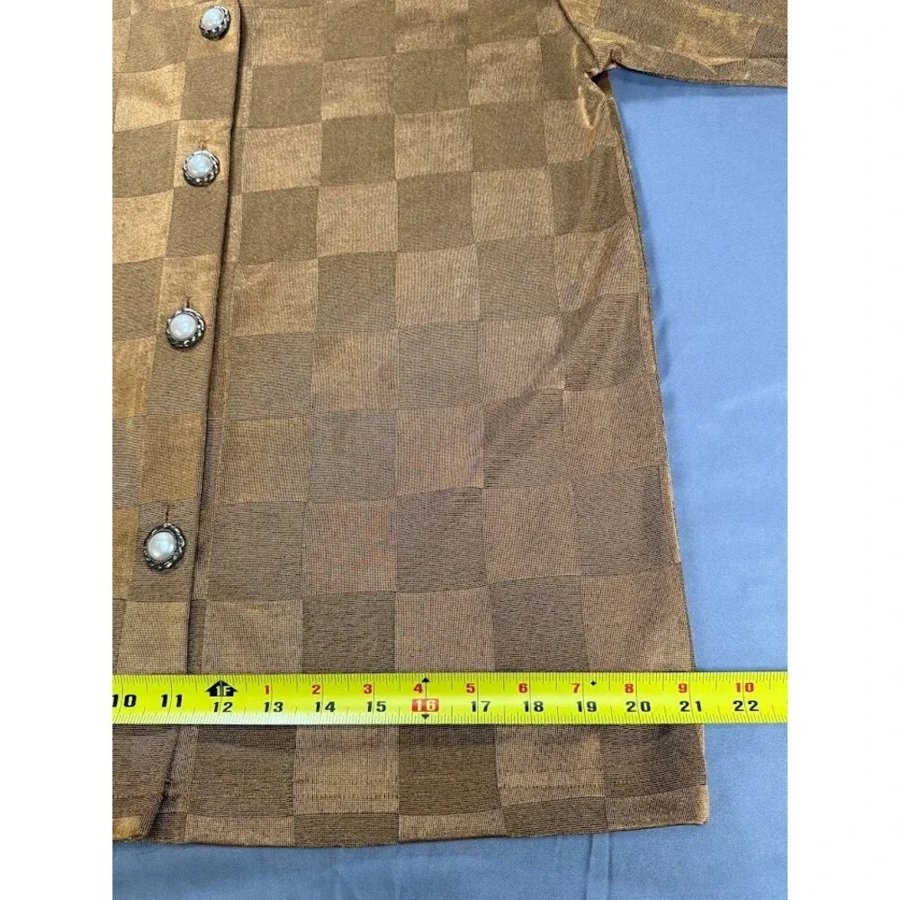 Studio G Jacket Women Small Gold Plaid V Neck‎  Long Sleeve Buttons Top